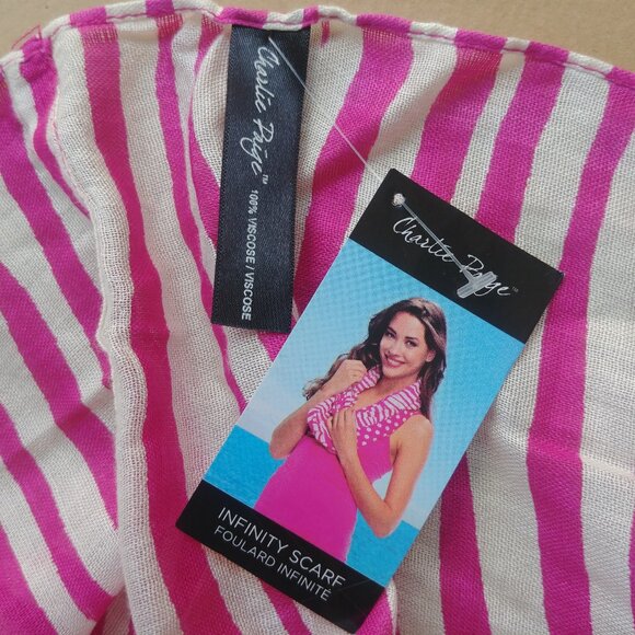4/$20 NEW TAGS Charlie Paige lightweight summer infinity scarf pink white zebr… - Picture 6 of 6